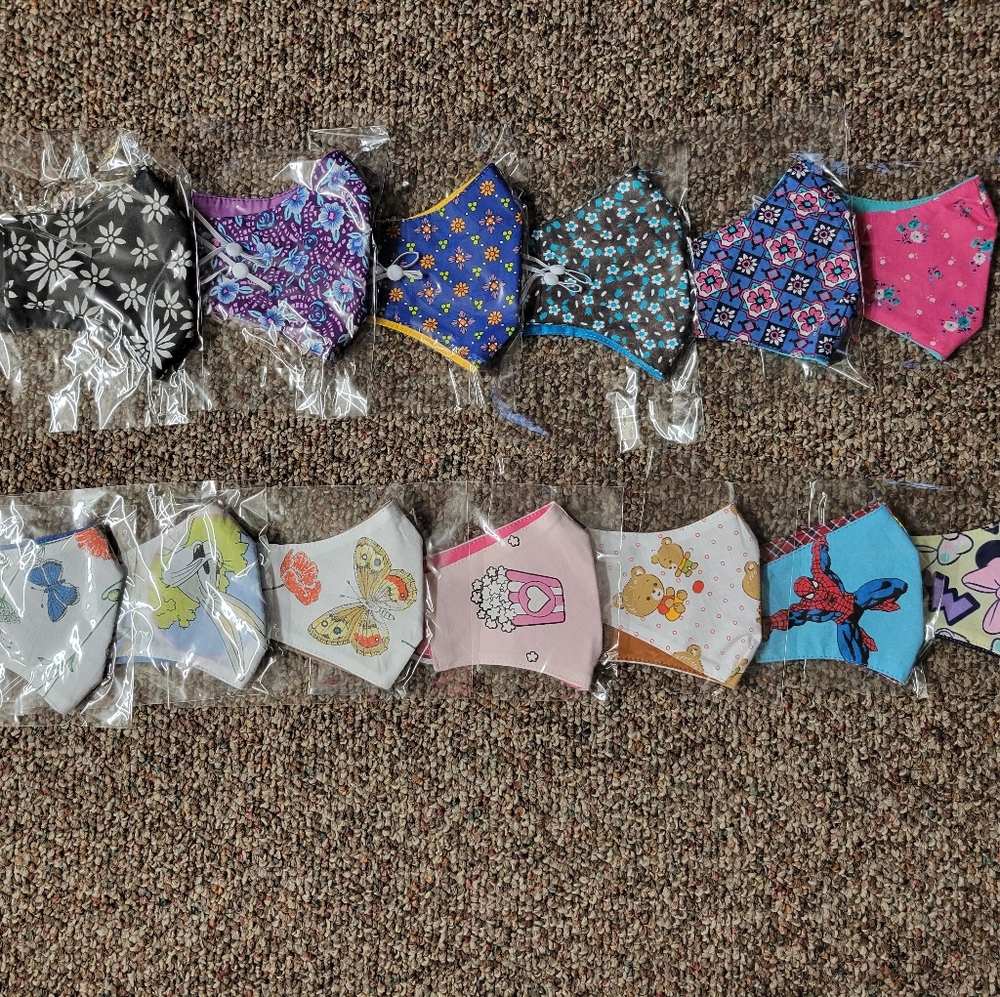 Face masks, hand made, for kids and women, different colors and designs